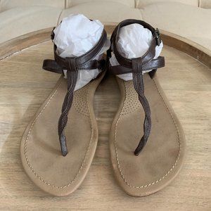 UGG Australia graphite leather "Aubray" braided front ankle strap sandals